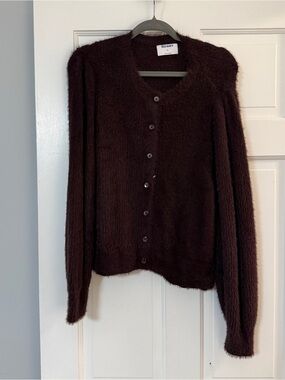 Old Navy Women's Dark Brown Fuzzy Button Cardigan